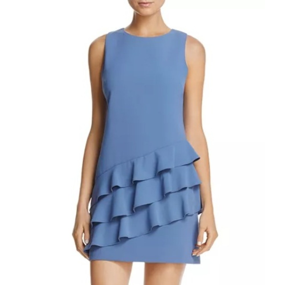Alice + Olivia Women's Blue Sleeveless Asymmetric Ruffle Mini Dress Sz 2 - Picture 1 of 7